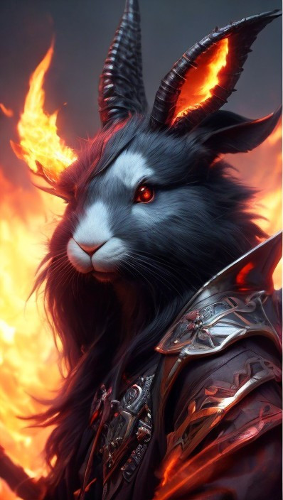 Fantasy Creature with Rabbit Body and Fiery Horns