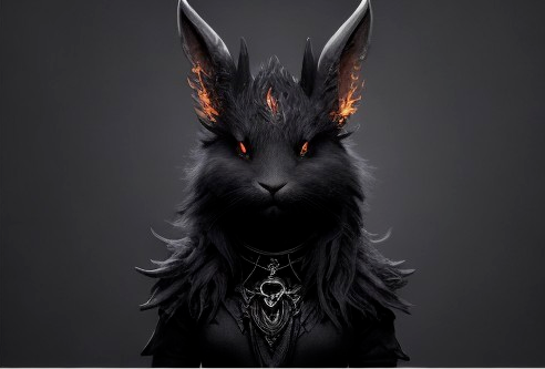 Mystical Rabbit Creature with Orange Eyes and Jewelry