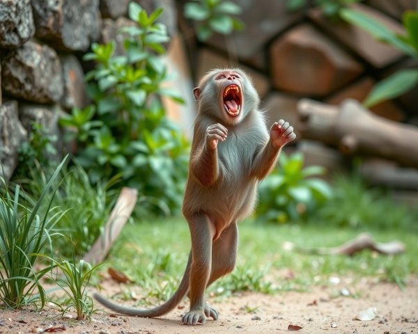 Lively Baboon Yelling in Natural Habitat Setting