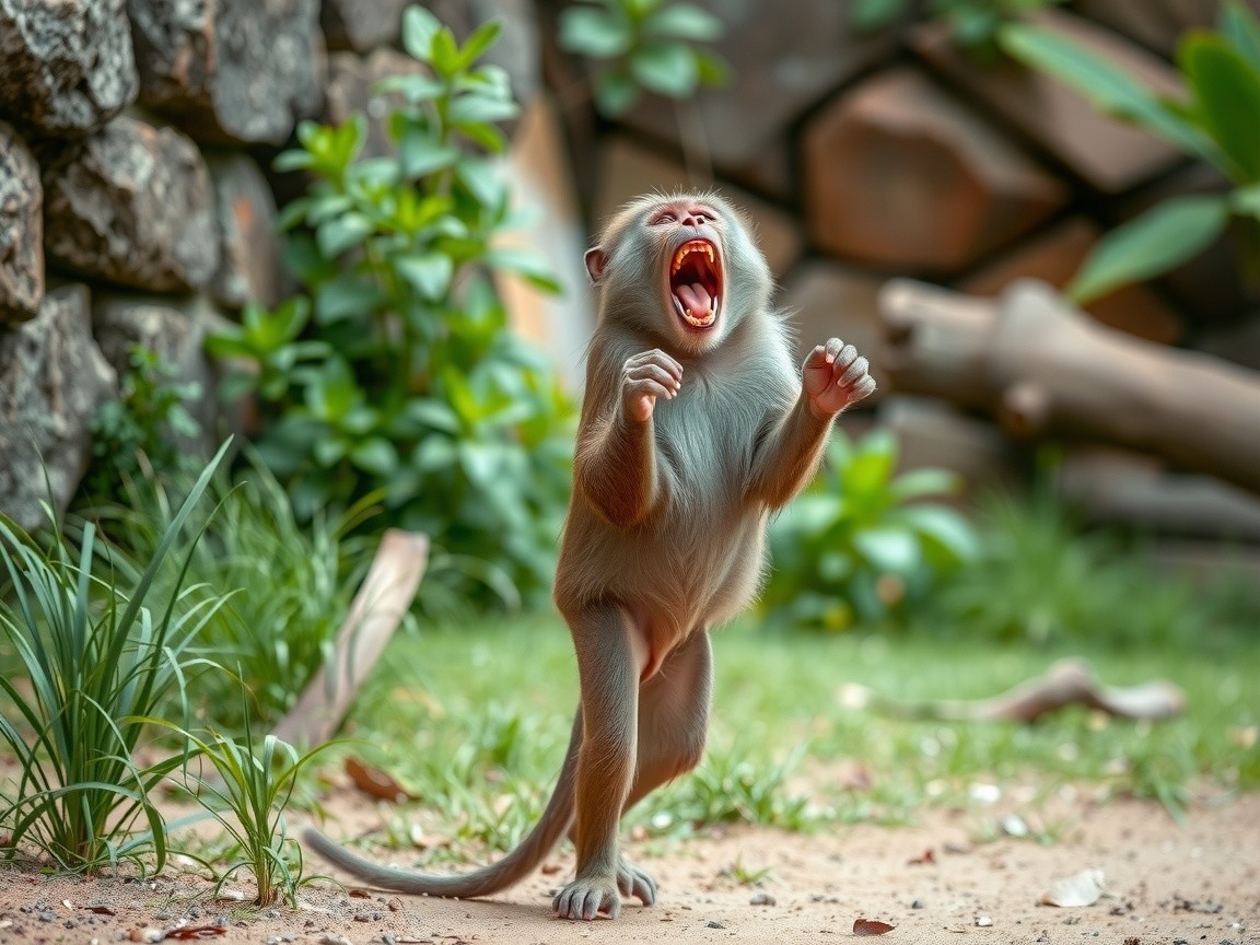 Lively Baboon Yelling in Natural Habitat Setting