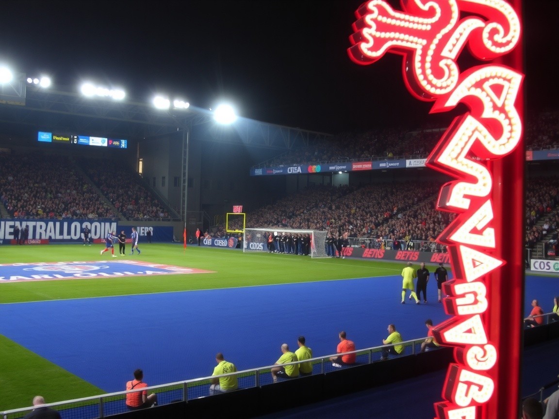 Vibrant Night Soccer Stadium with Cheering Fans