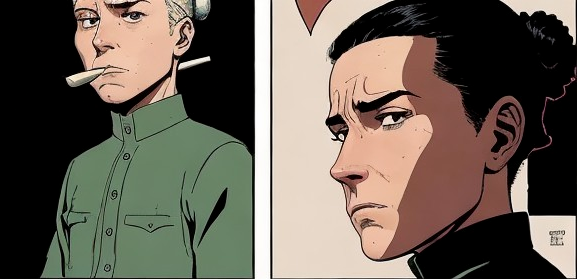 Comic Style Characters in Tension with Contrasting Backgrounds