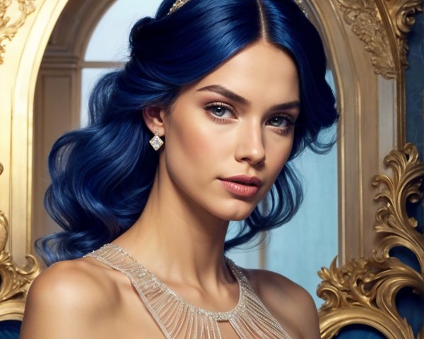 Portrait of a Young Woman with Blue Hair and Tiara