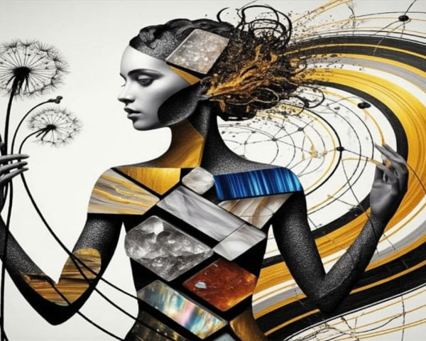 Intricate Female Figure with Patterns and Textures