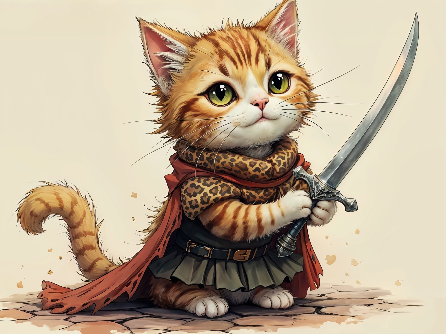 Cartoonish Orange Tabby Cat in Fantasy Setting