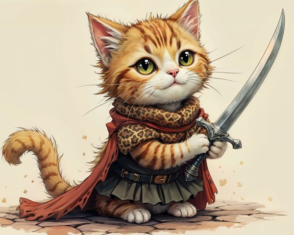 Cartoonish Orange Tabby Cat in Fantasy Setting