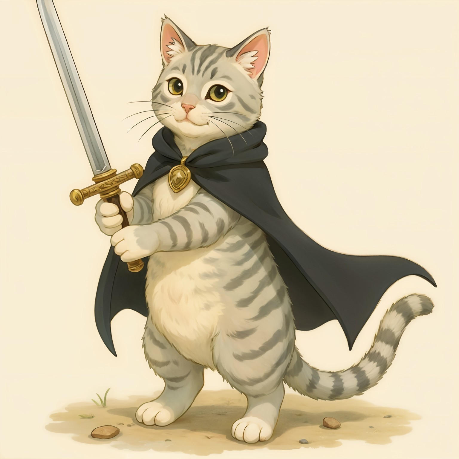 Cartoon cat with sword in a natural setting