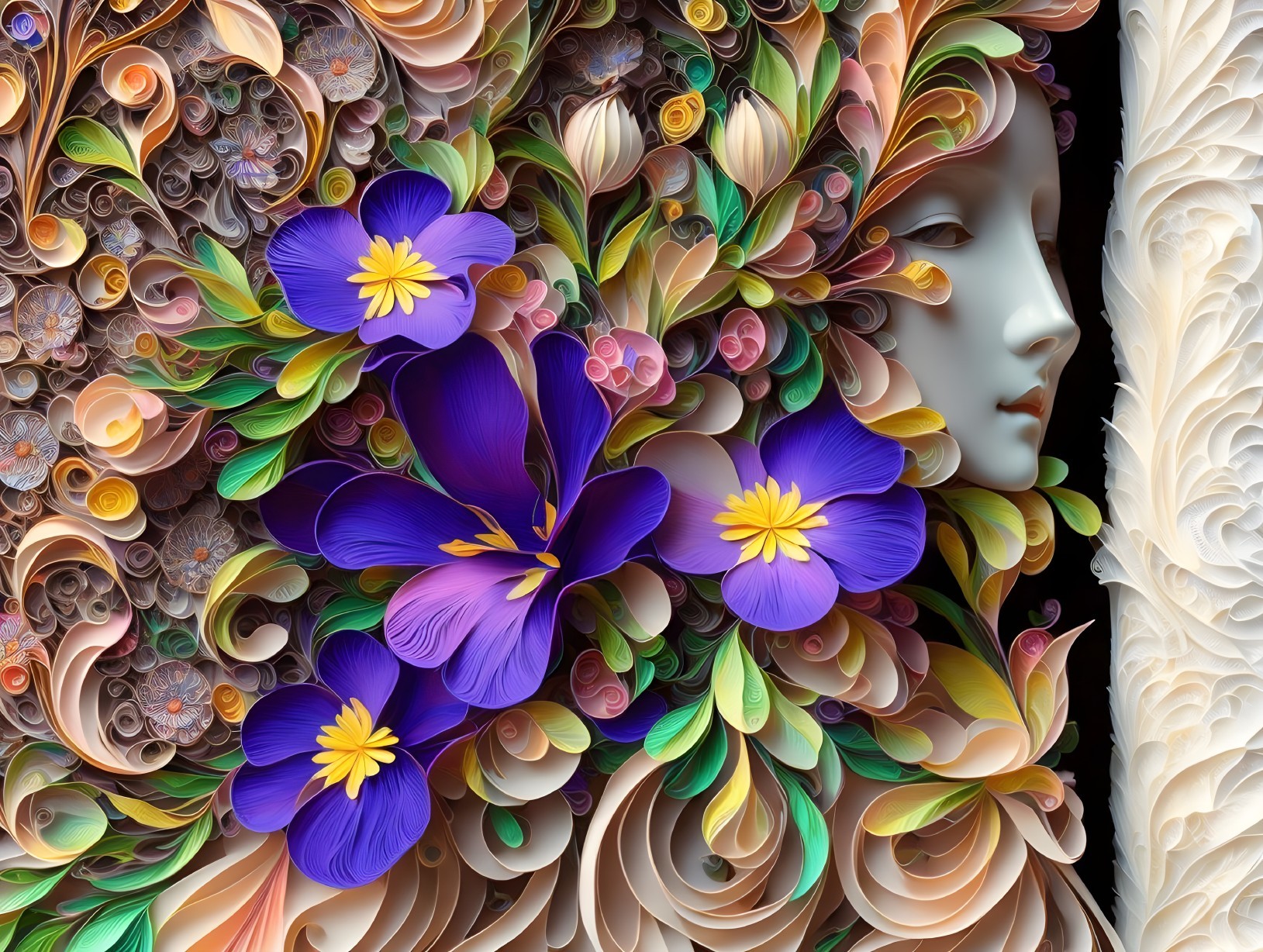 Stylized Face Surrounded by Vibrant Paper Quilling