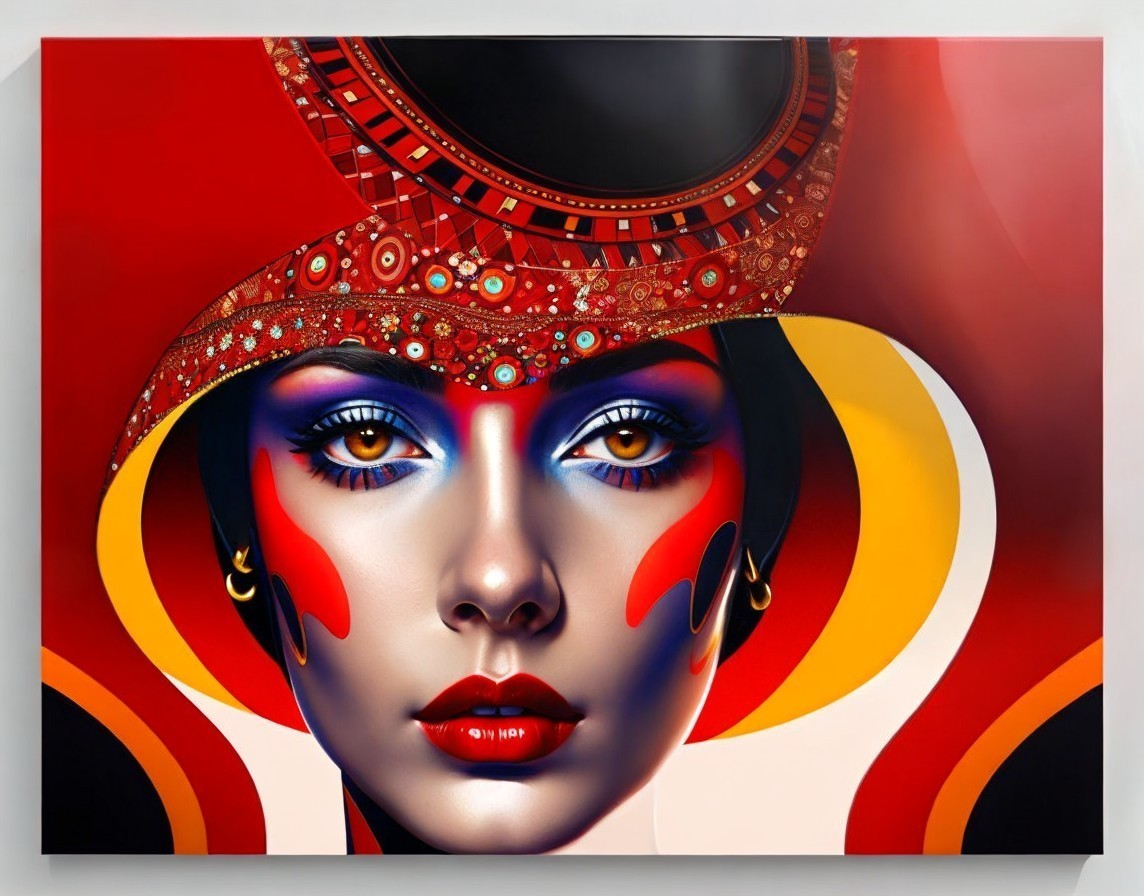 Portrait of a woman with vibrant colors and intricate patterns