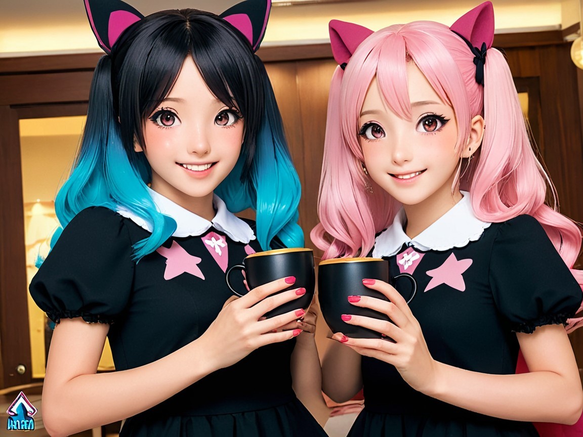 Animated Characters with Colorful Hair and Dresses