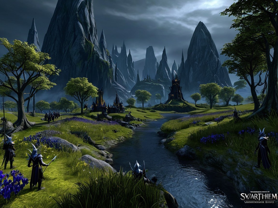 Fantasy Landscape with Mountains and Castle Details