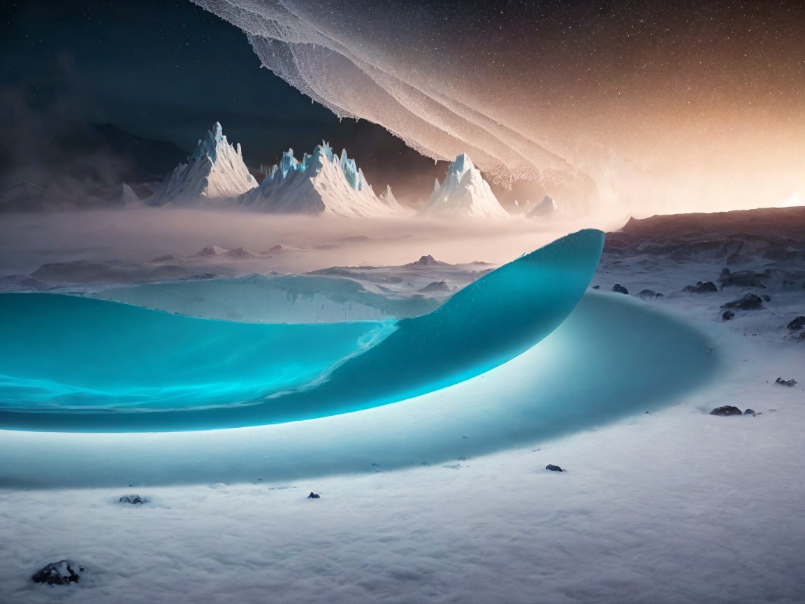Surreal Landscape with Translucent Turquoise Object