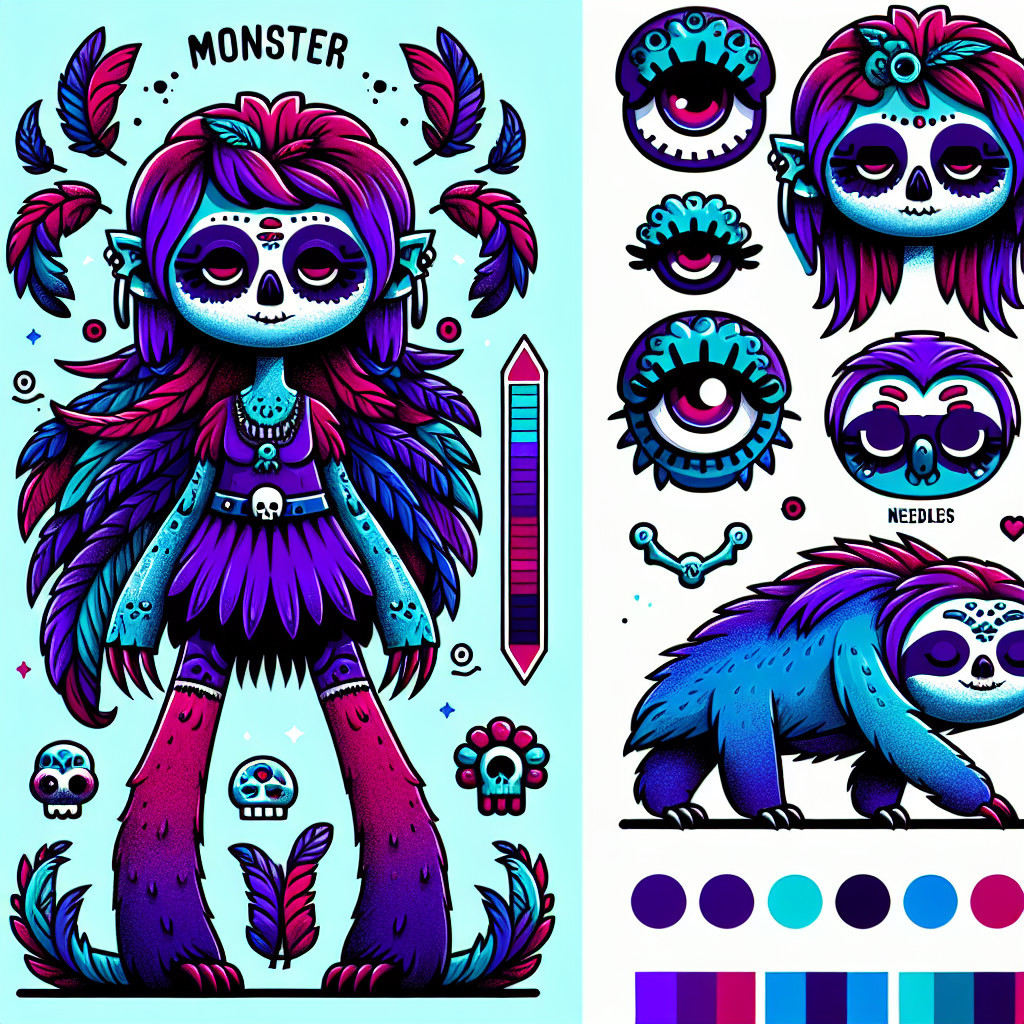 Vibrant Monster Character Design in Purple and Blue Hues