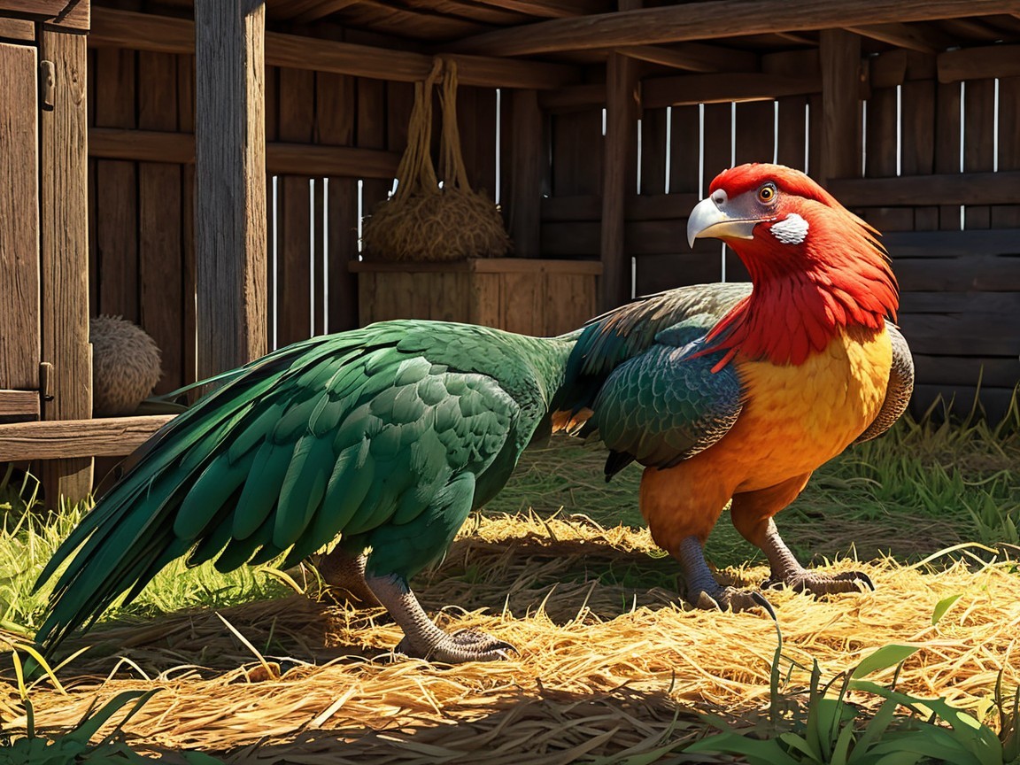 Vibrant Bird in Rustic Natural Setting with Lush Colors