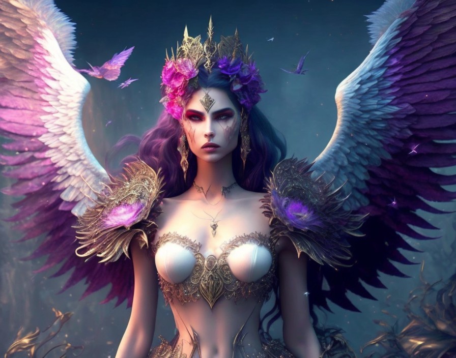 Ethereal Figure in Golden Armor with Mystical Wings