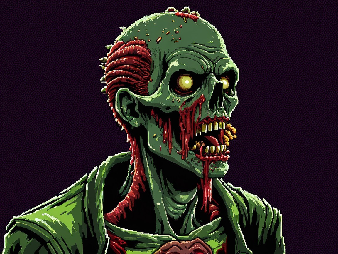 Grotesque Zombie with Decaying Skin and Glowing Eyes