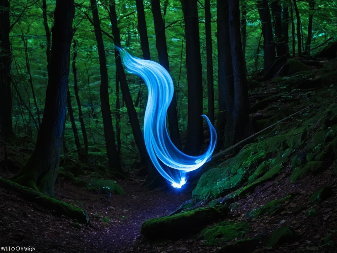 Mystical Blue Light in a Serene Forest Setting