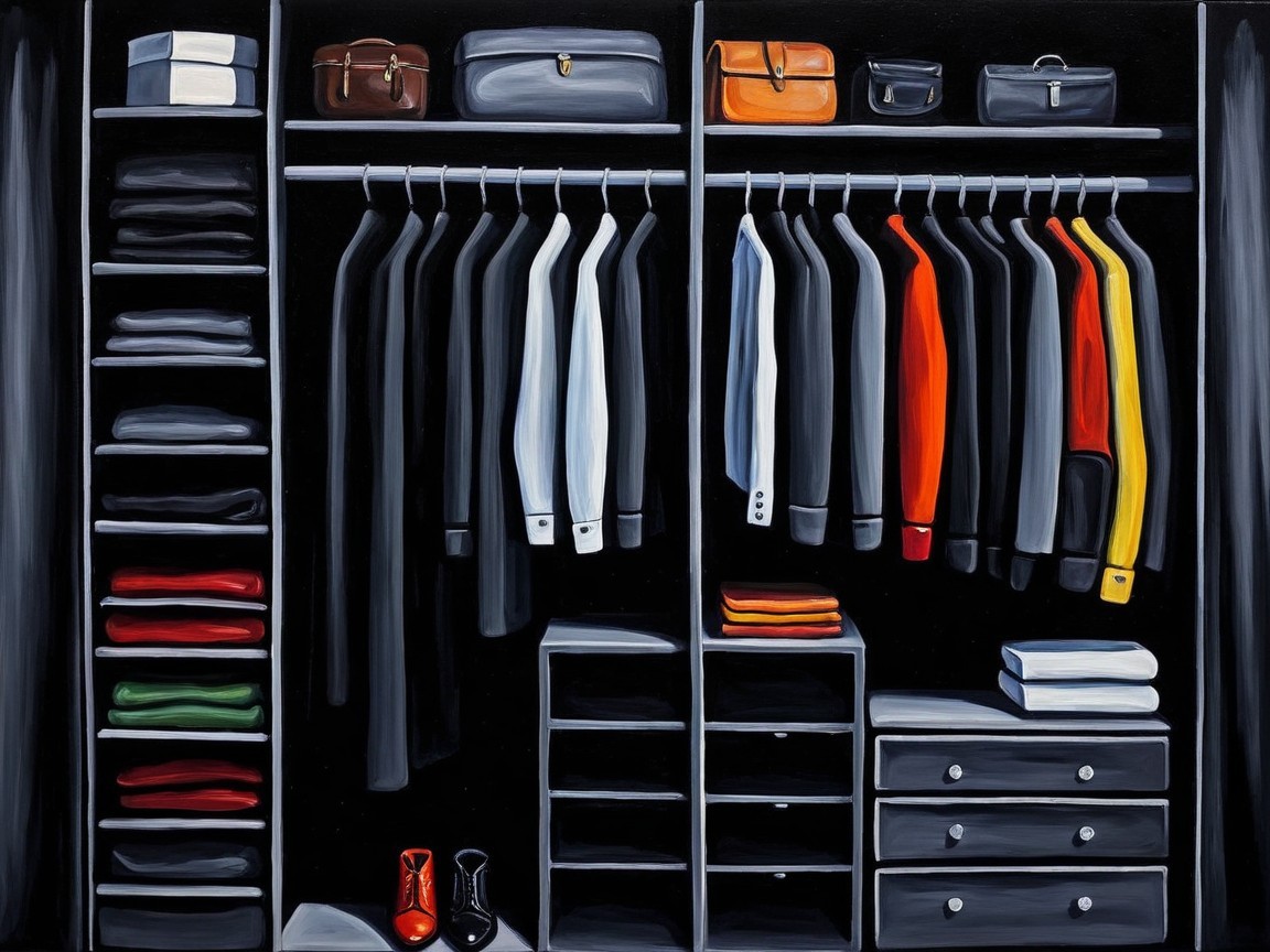 Organized Wardrobe with Colorful Clothing and Accessories