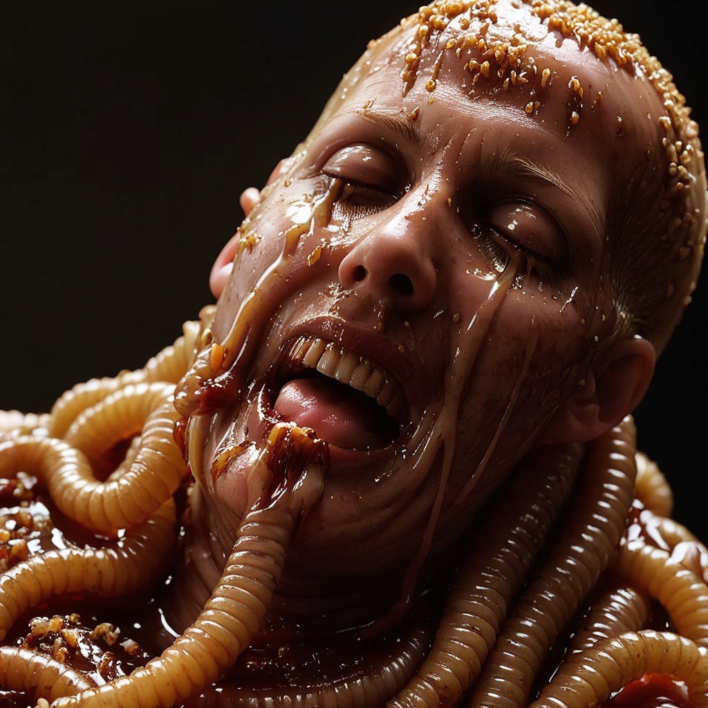 Surreal Abstract Portrait with Glossy Substances and Worms