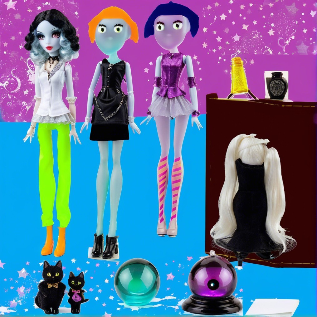 Three Colorful Dolls with Unique Styles and Accessories
