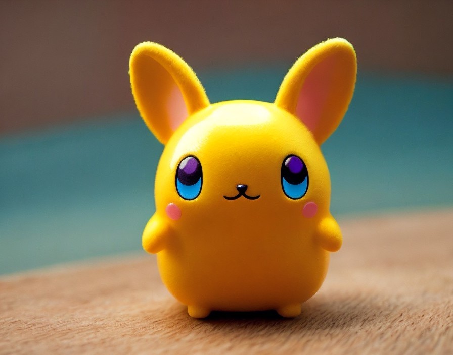Cheerful Small Yellow Figure with Blue Eyes and Rosy Cheeks