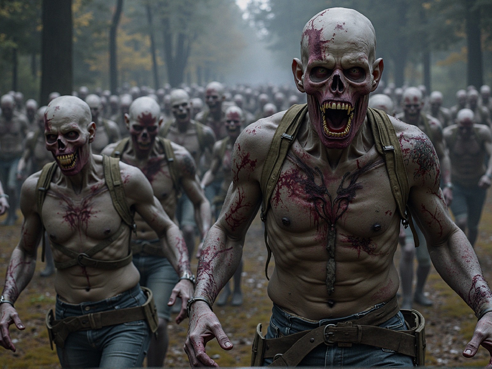 Undead Figures Advancing Through Foggy Forest