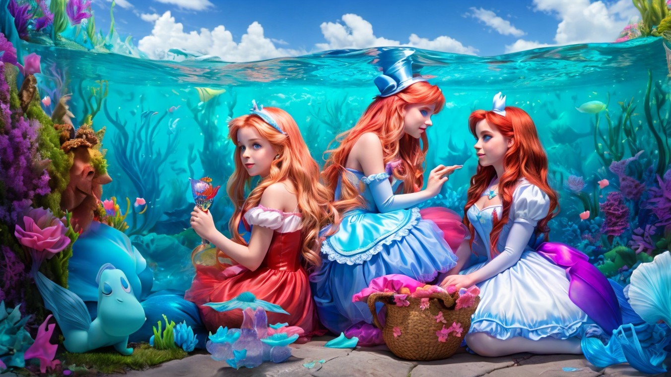 Mermaid Princesses in Colorful Underwater Scene