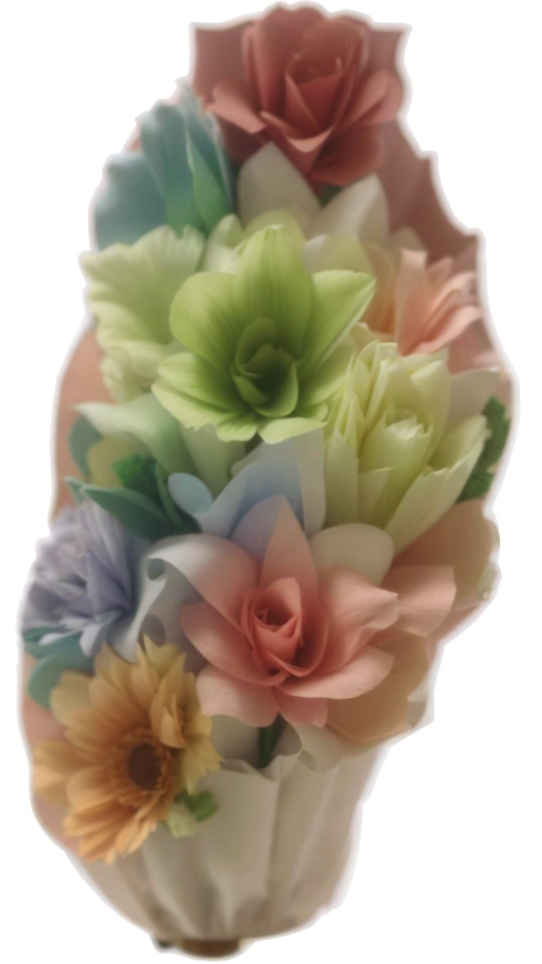 Vibrant Paper-Crafted Flower Bouquet in Charming Container