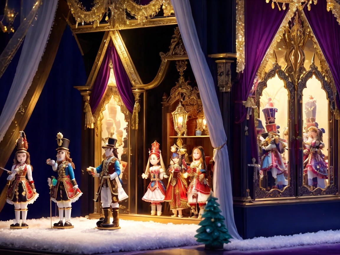 Holiday Display with Elegant Figurines and Decorations