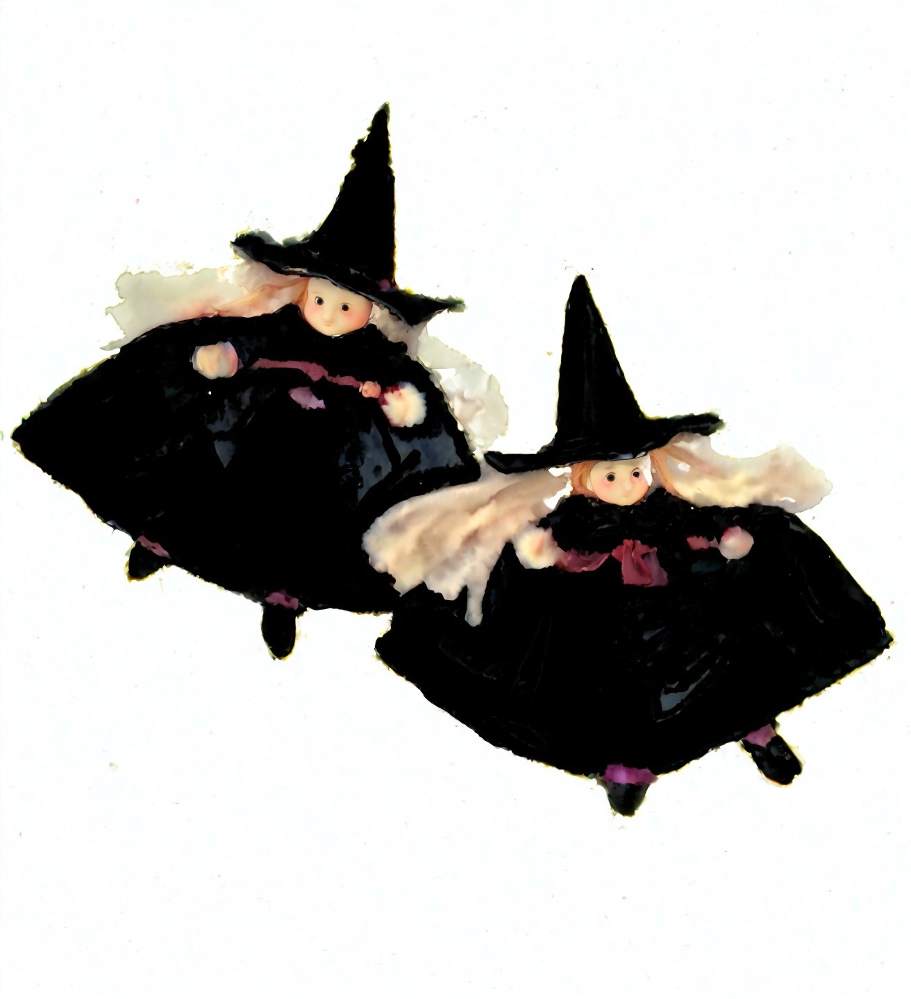 Whimsical Witch Figurines in Mid-Flight Pose