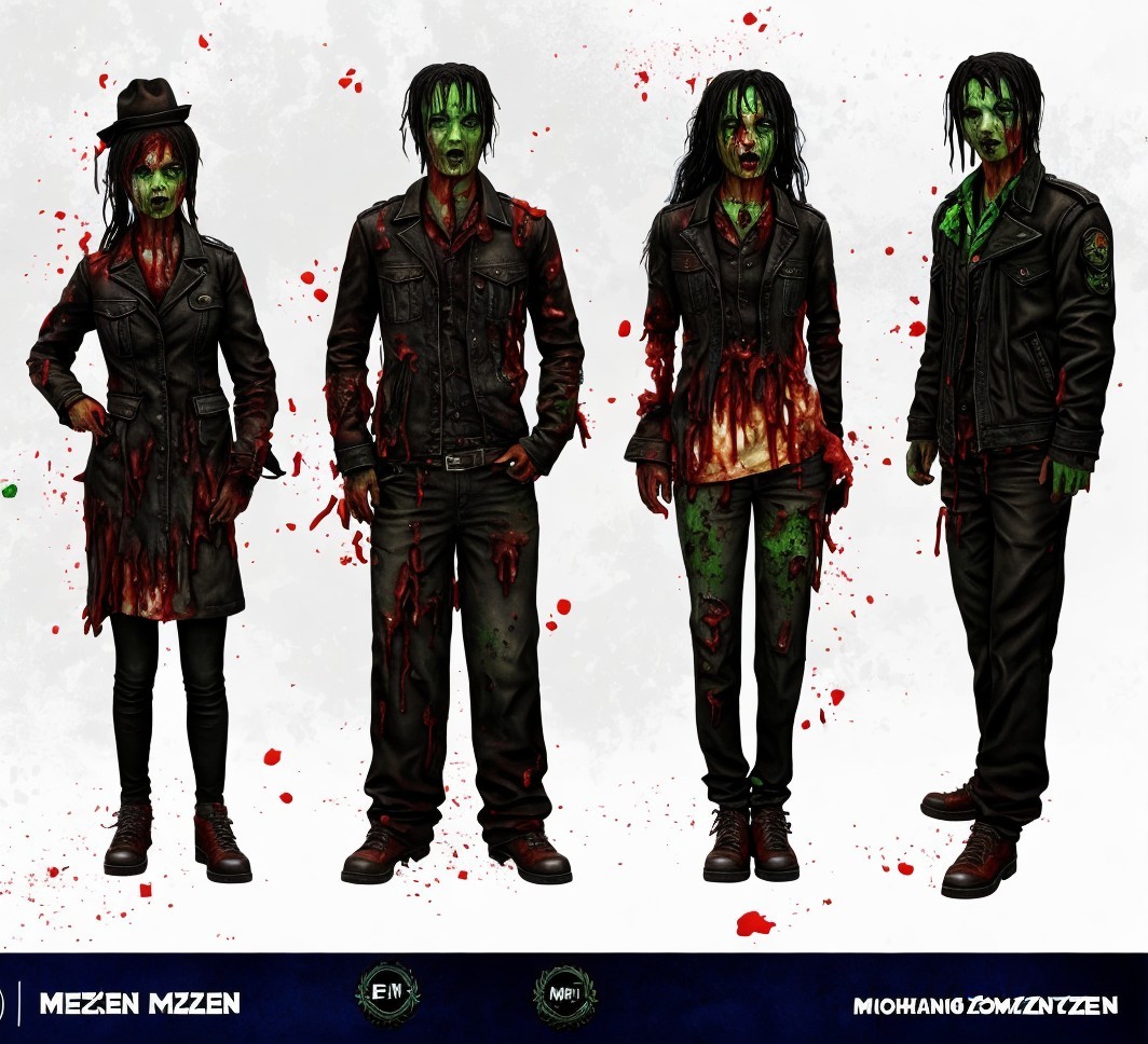 Four Distinct Zombie Characters in Horror Theme