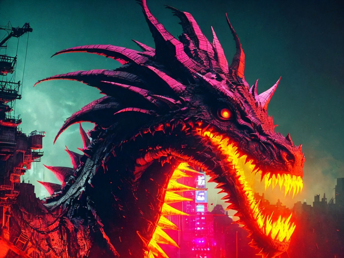 Colossal Dragon Overlooks Futuristic Cityscape