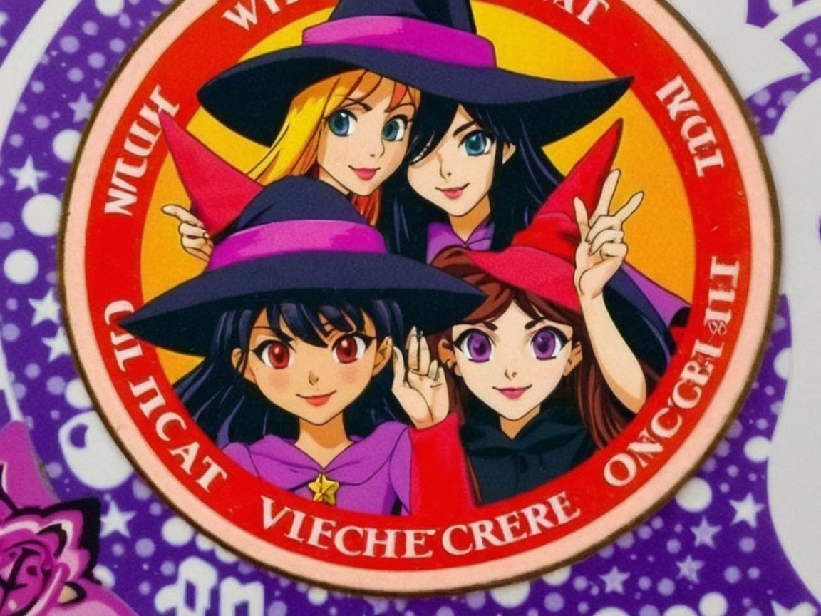 Animated Witches in Colorful Hats with Magical Background