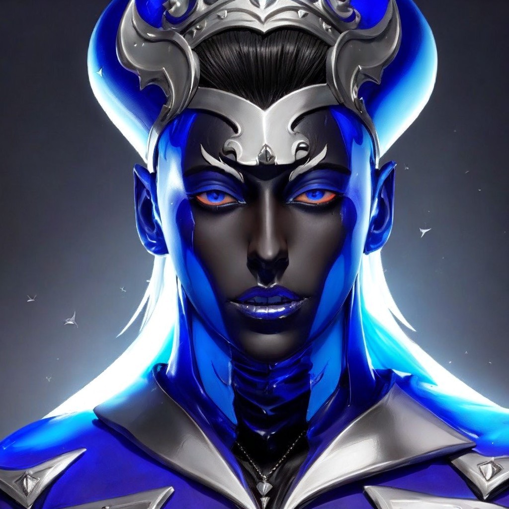 Character with Dark Complexion and Blue Eyes in Armor