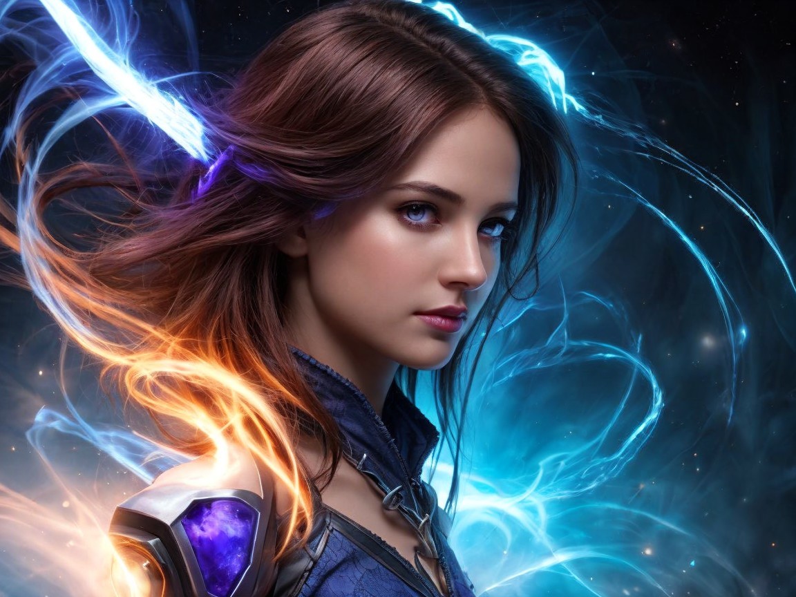 Portrait of a Young Woman with Dynamic Background
