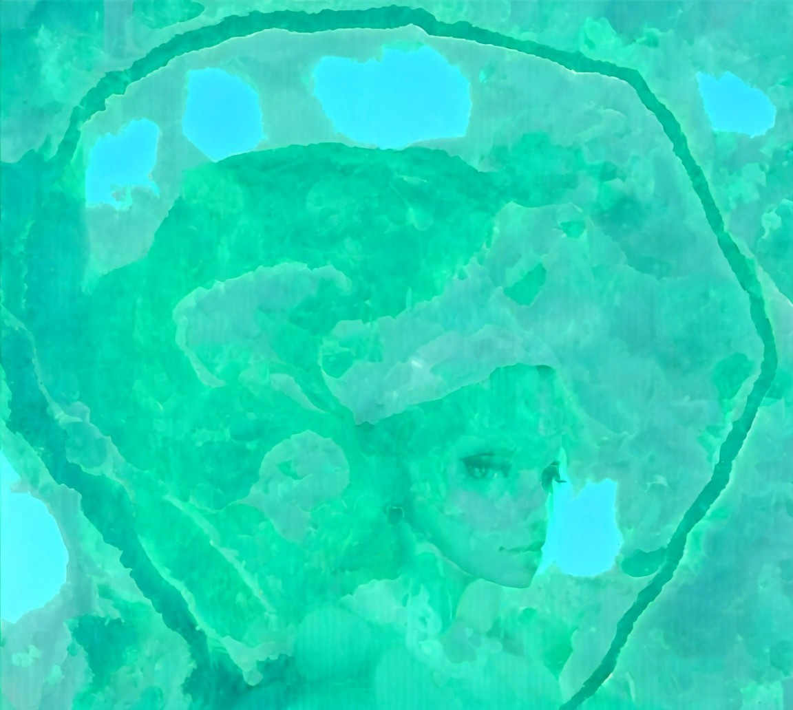 Abstract Artwork of a Ghostly Figure in Turquoise Green