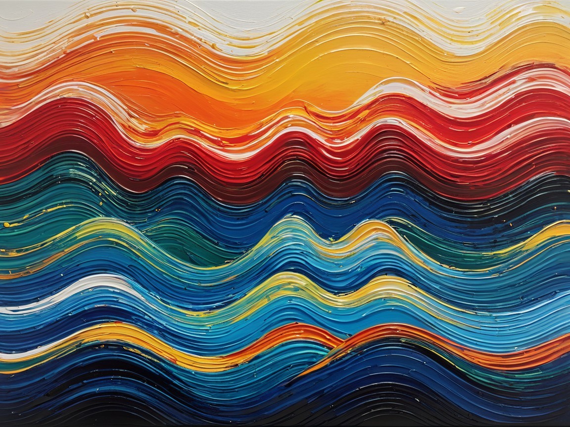 Abstract Painting with Vibrant Color Waves and Texture