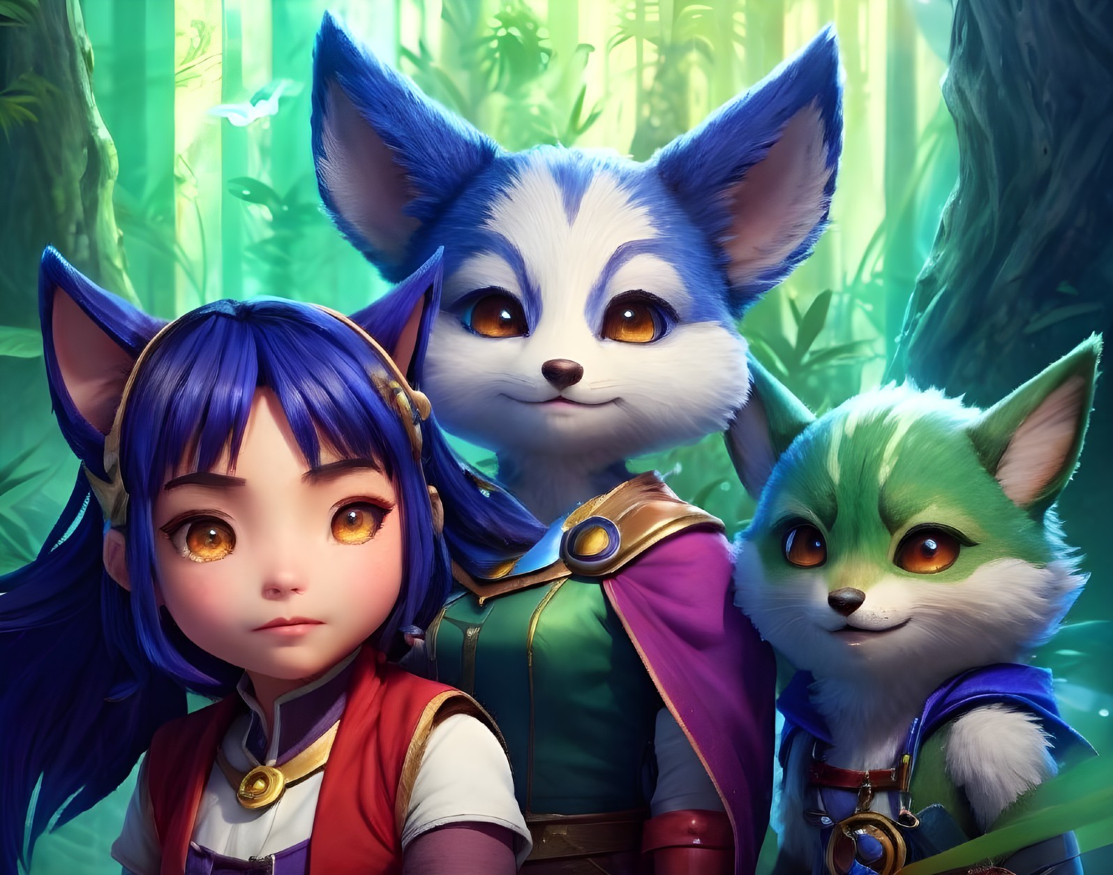 Enchanting Forest Scene with Colorful Characters