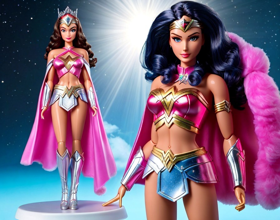 Wonder Woman Dolls in Pink and Silver Outfits