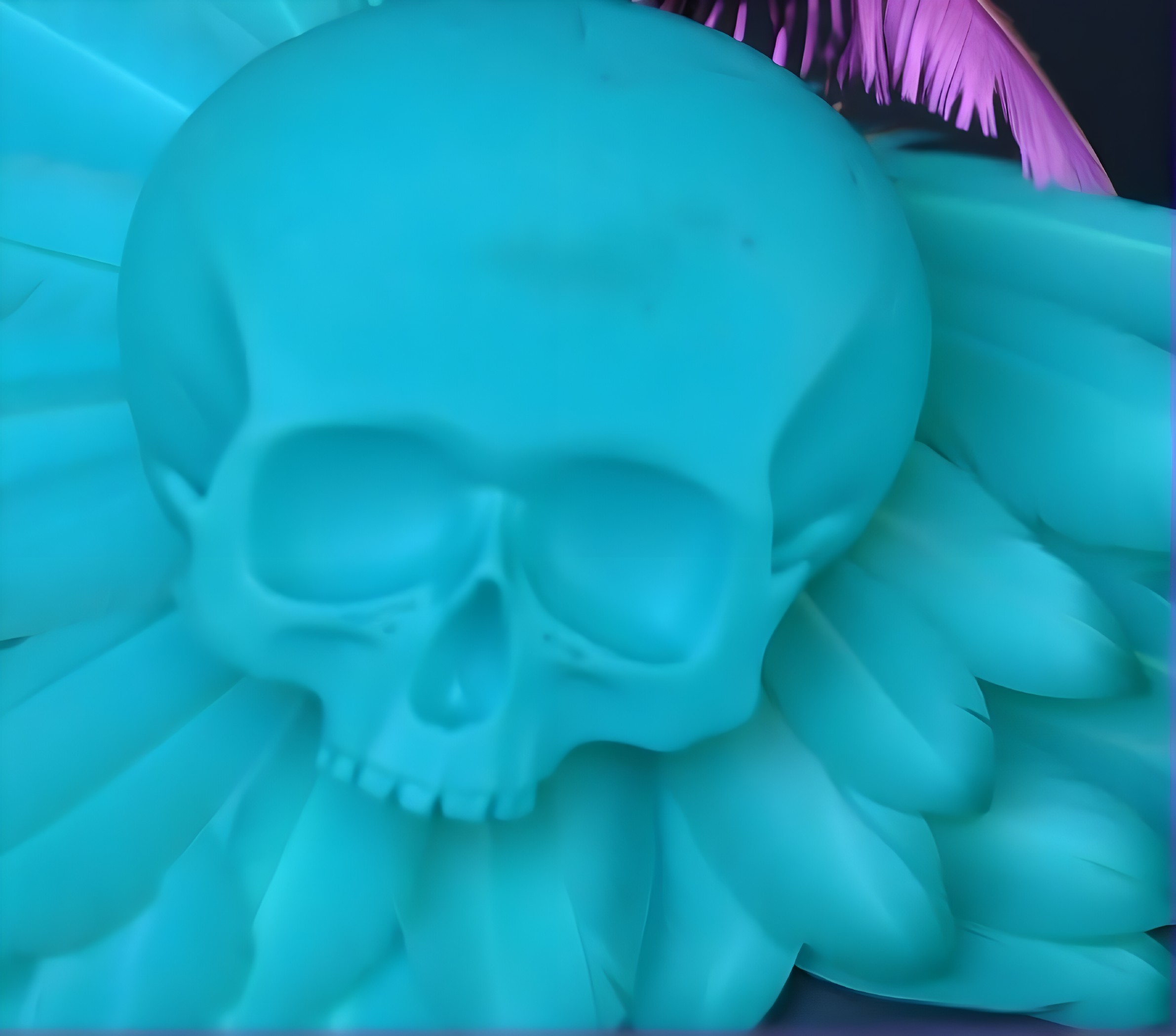 Turquoise Skull Surrounded by Colorful Feathers Design