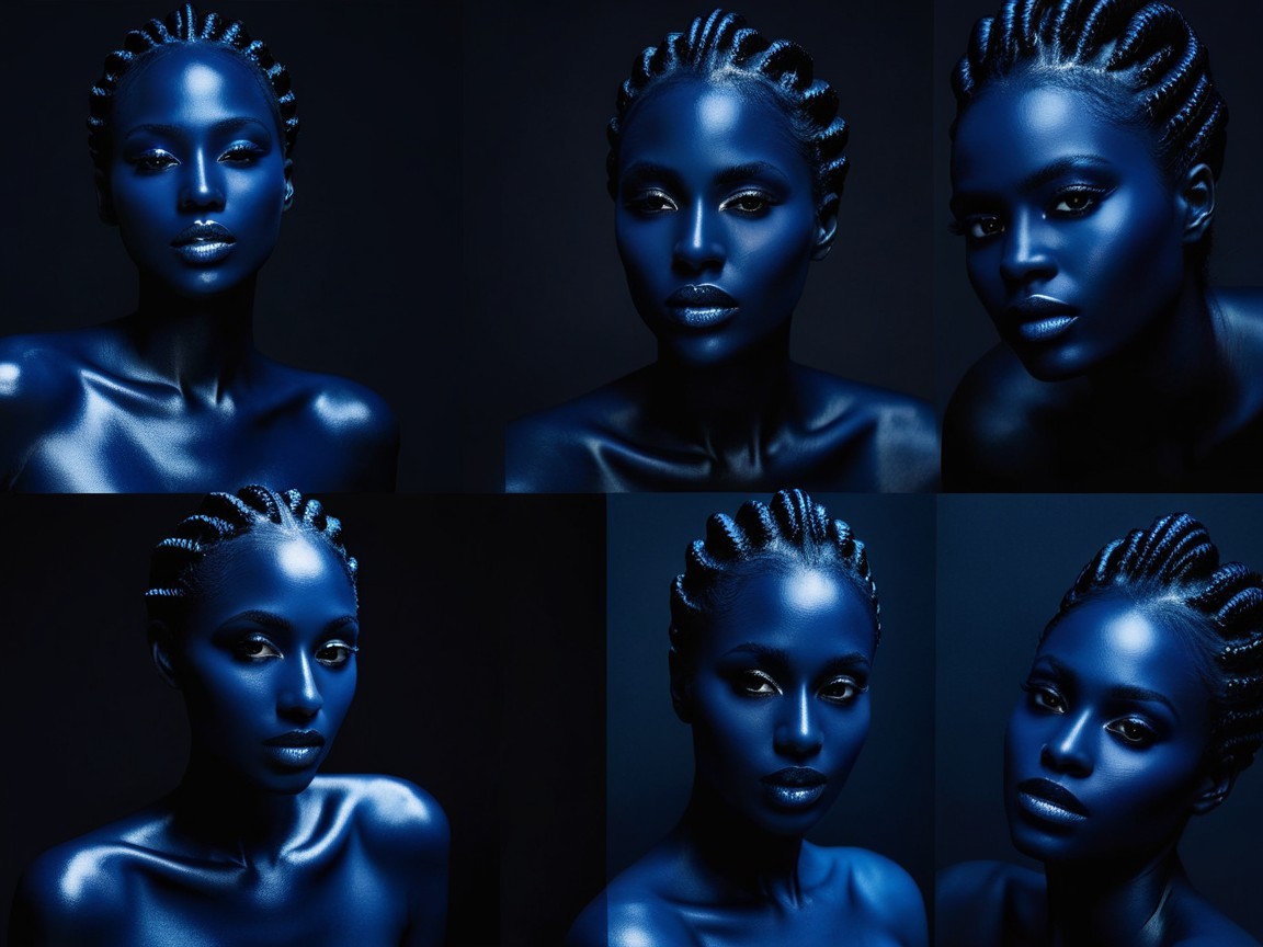 Portraits of Model with Blue Skin and Dramatic Lighting