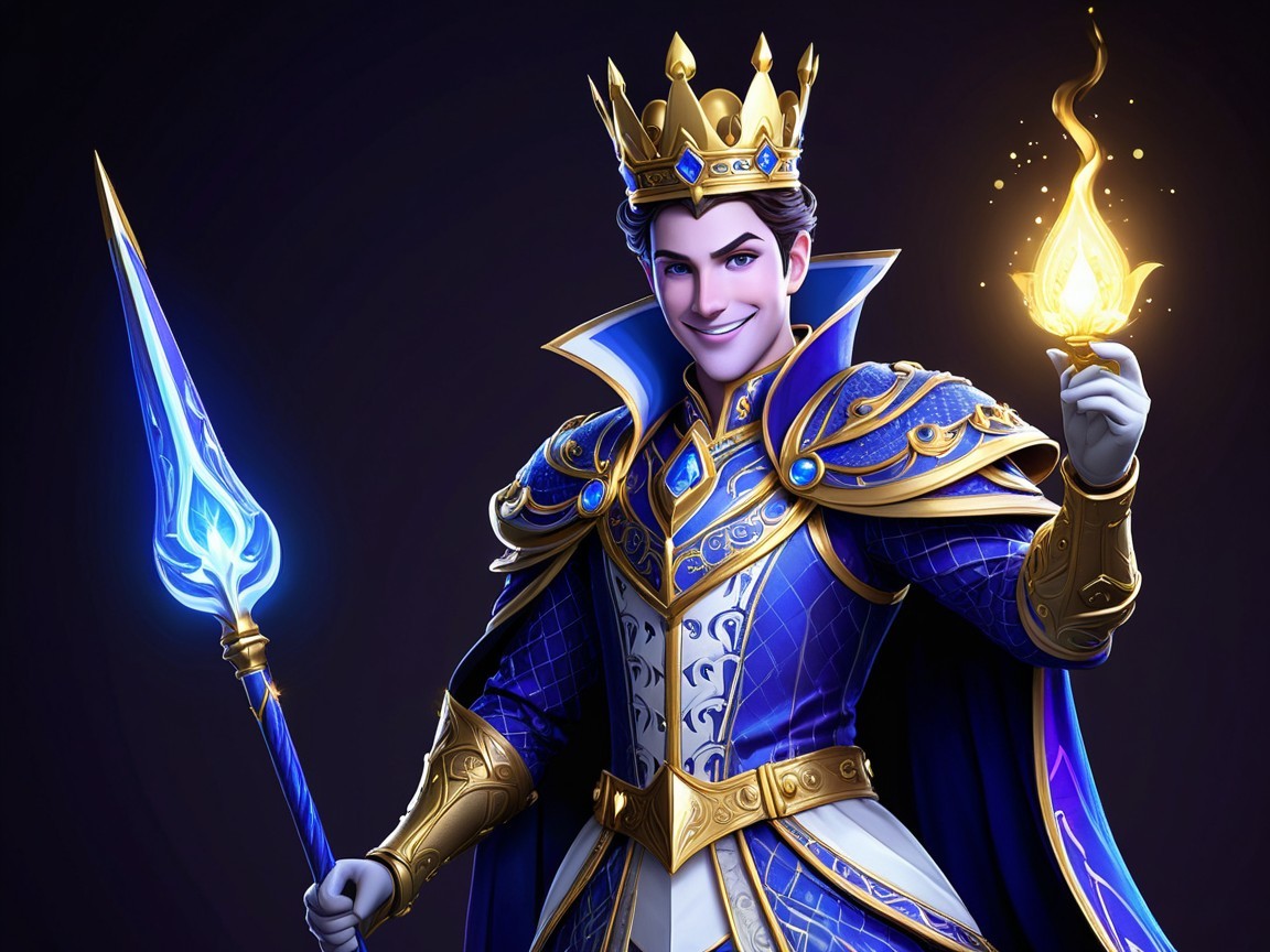 Regal Figure in Royal Blue and Gold Attire