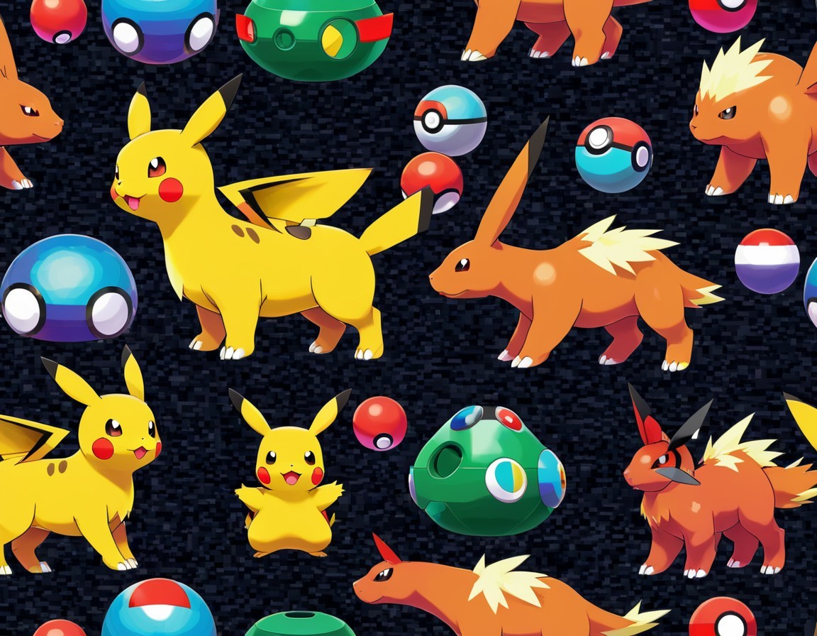 Colorful Pokémon Pattern with Poké Balls and Characters