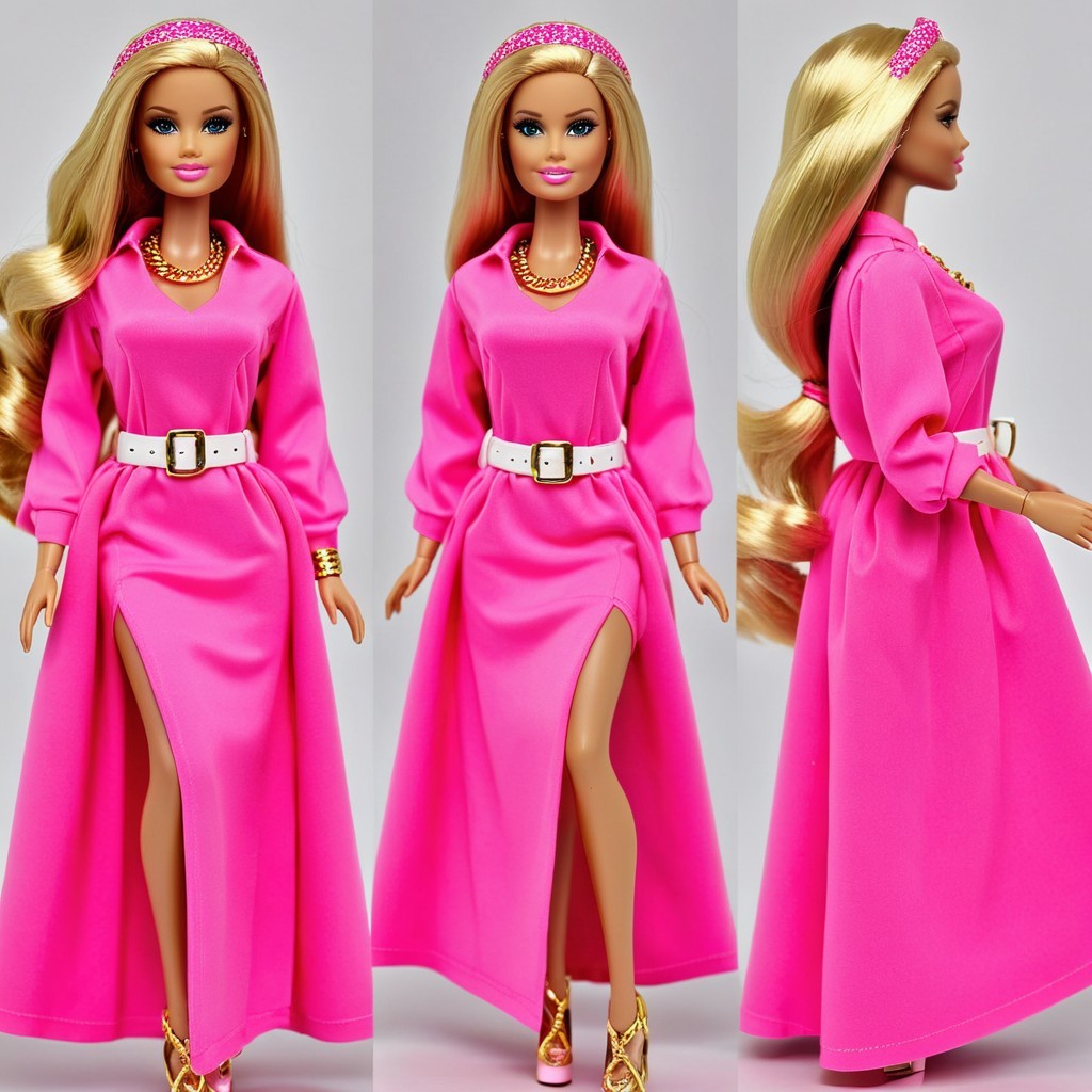 Stylish Doll in Pink Maxi Dress with Gold Accents