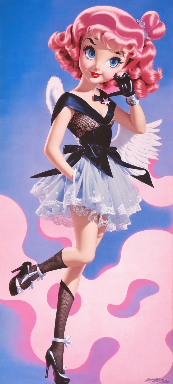 Whimsical Character with Pink Hair and Playful Outfit