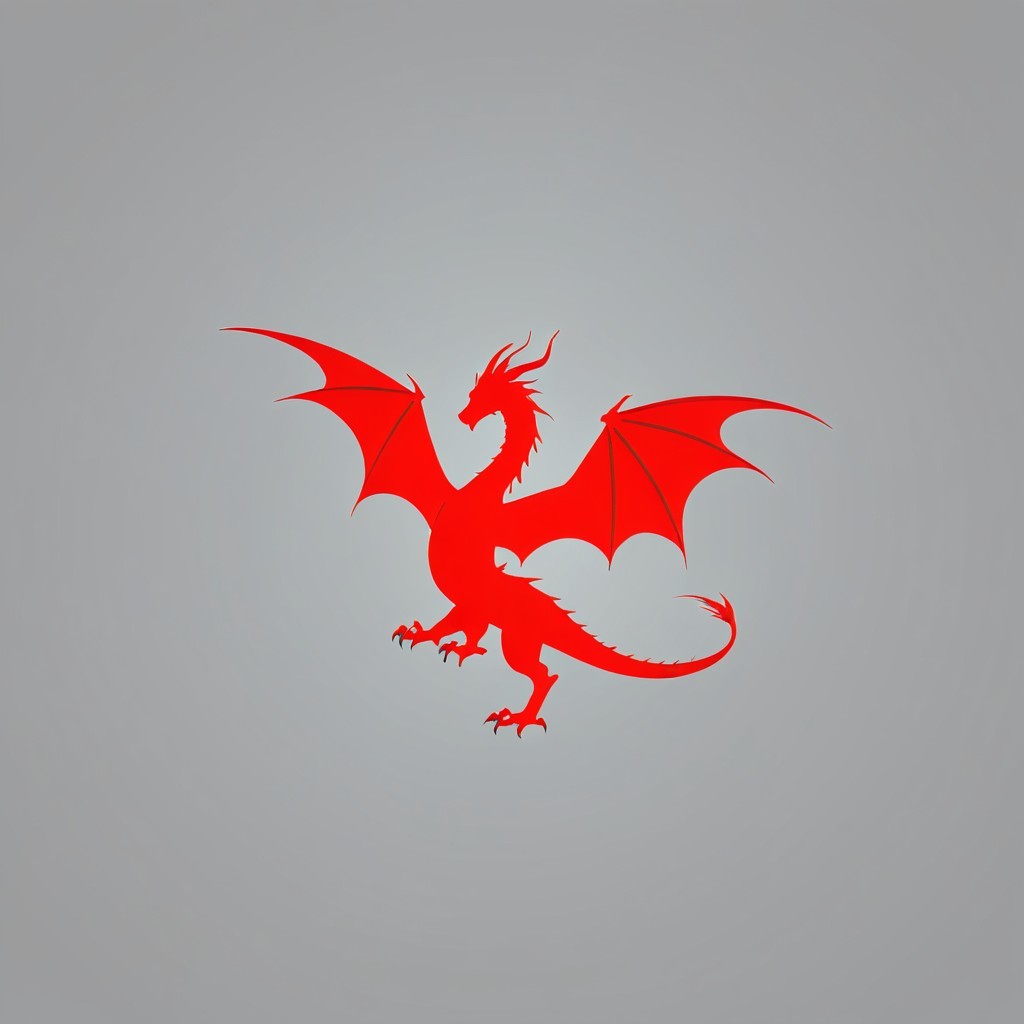 Red Dragon Silhouette with Outstretched Wings Design