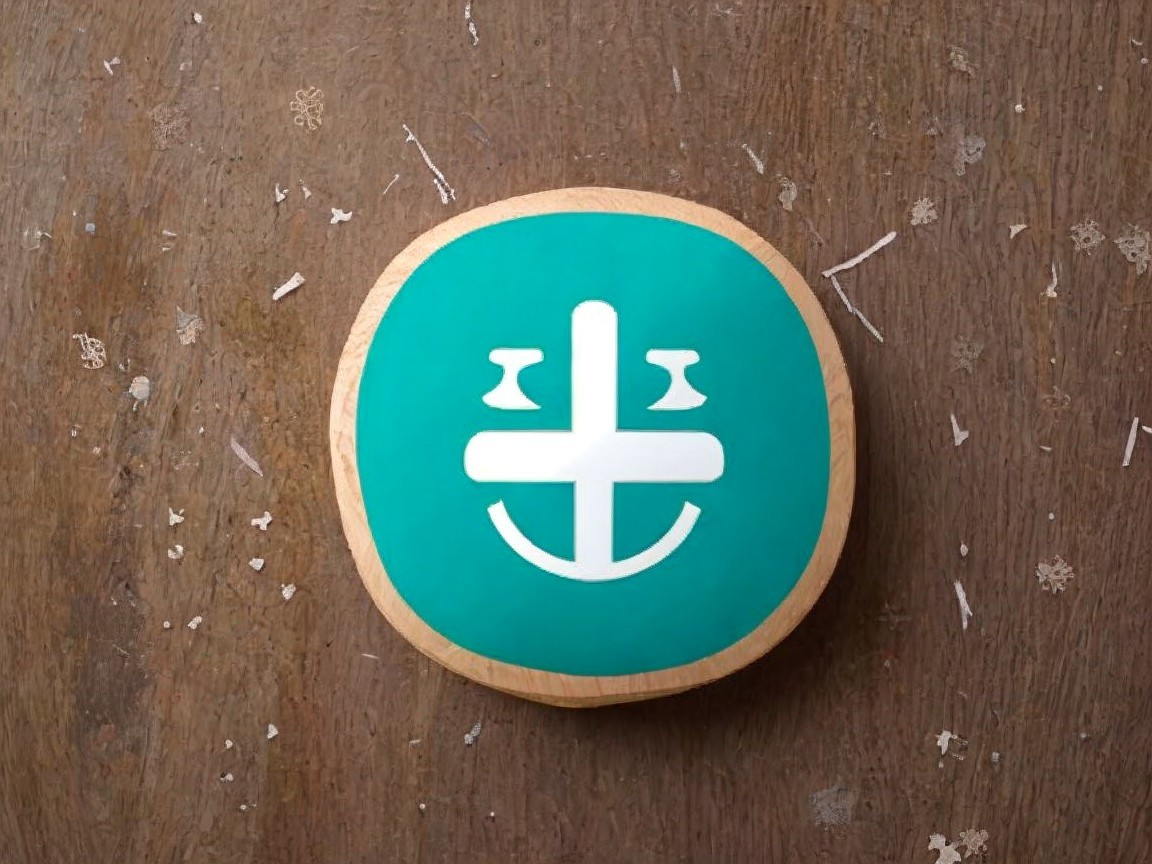 Round teal wooden token with smiley face design