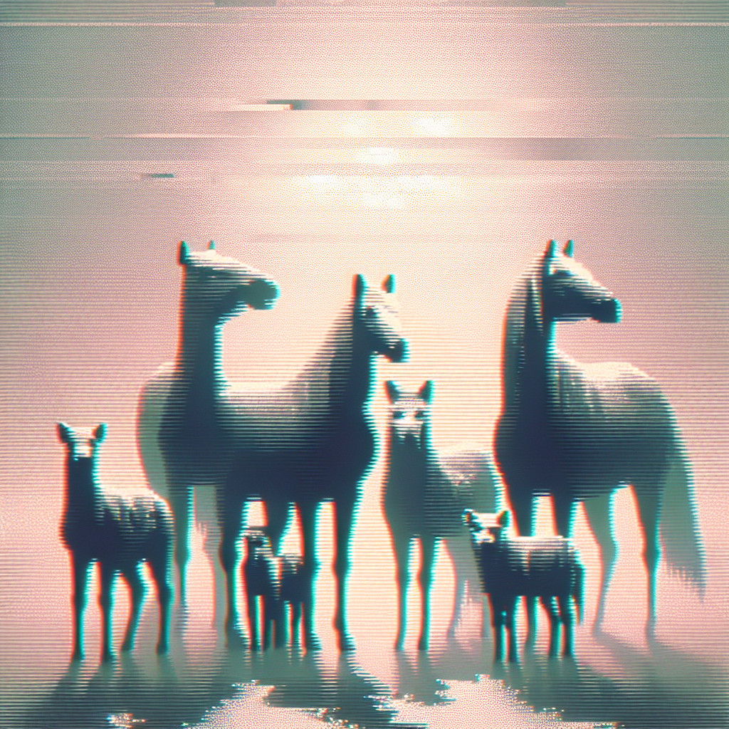 Stylized Horses in Misty Glowing Atmosphere