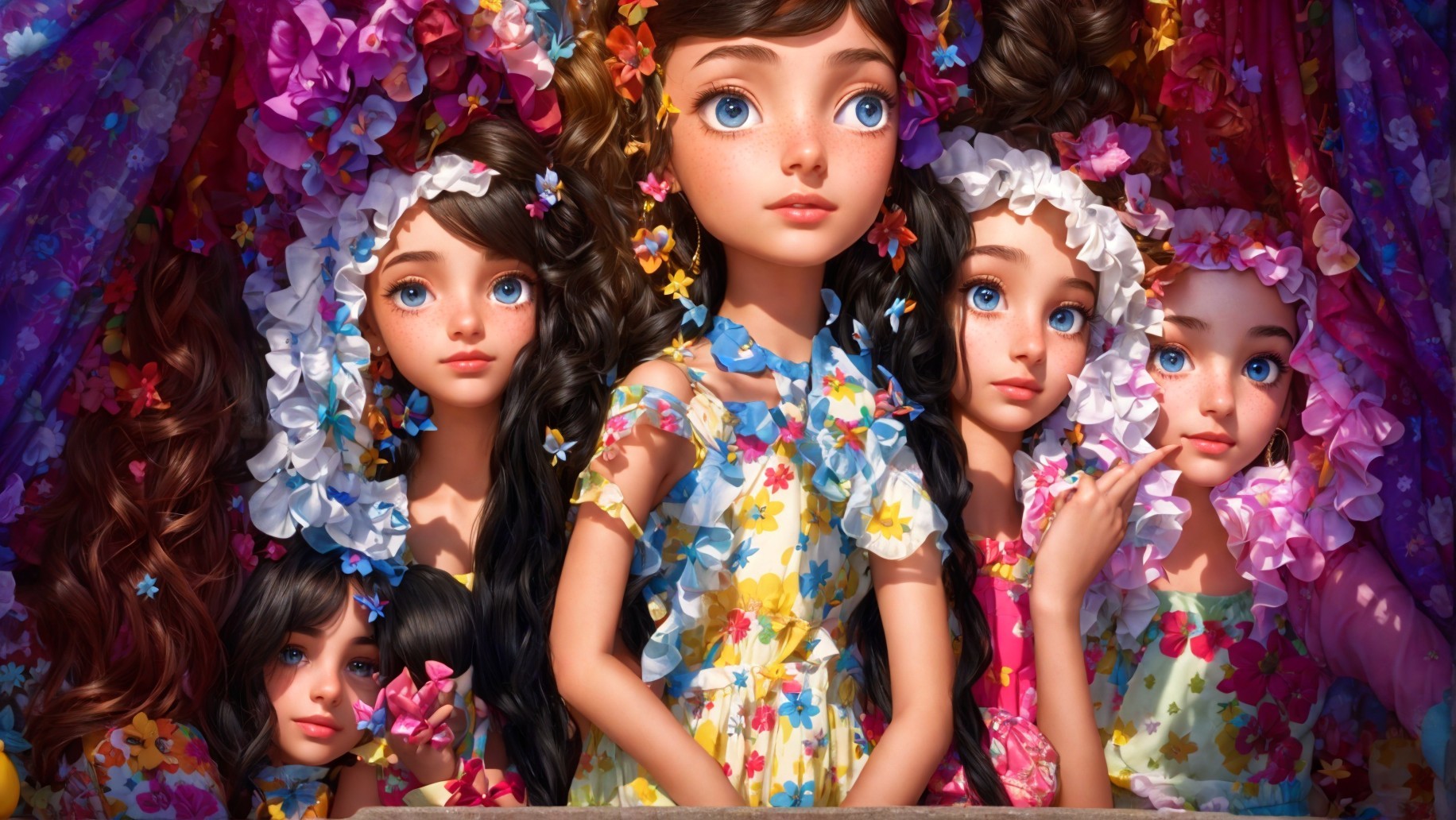 Whimsical Dolls with Floral Decorations and Dresses