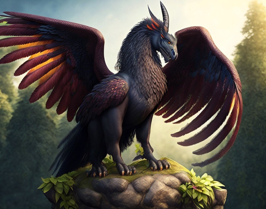 Majestic dragon-like creature with vibrant wings and scales